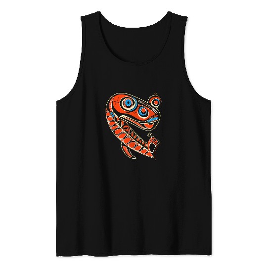 Salmon Fish in Pacific Northwest Coast Native American Style Tank Tops