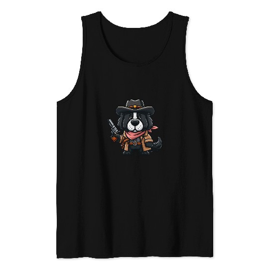 Newfoundland Dog Wild West Funny Cowboy Tank Tops