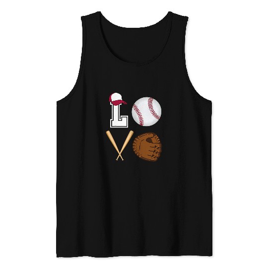 I love Baseball Valentines Glove Baseball Bat Baseball Cap Tank Tops
