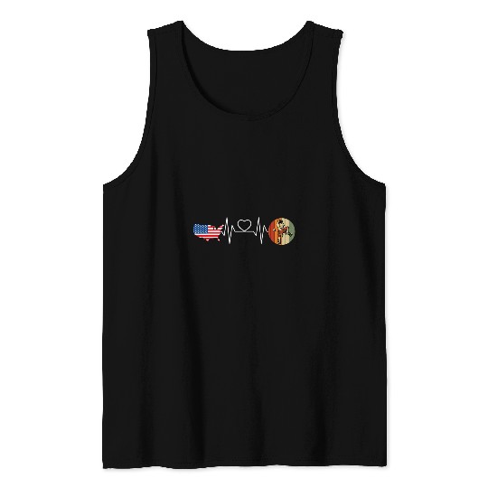 Rock Climbing Heartbeat Patriotic American Flag USA Climber Tank Tops