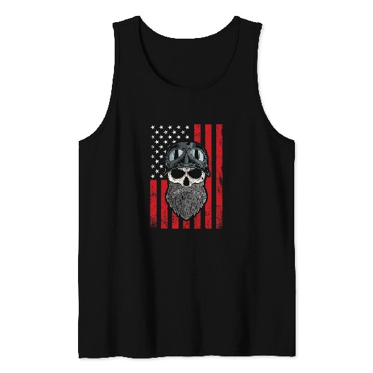 Discover Patriotic Distressed American Flag Biker Skull Motorcycle Tank Tops