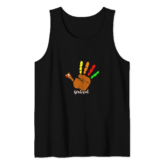 Peace Love Hand Sign Turkey Grateful for Thanksgiving Tank Tops