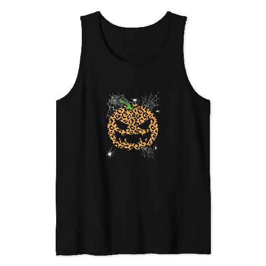 Womens Halloween Spider Webs Cheetah Pumpkin Tank Tops