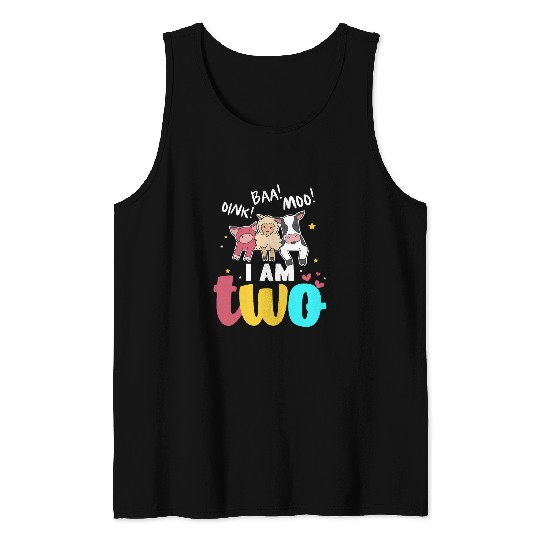 Pig Farm Farmer Pig Lover I Am Two Farm Animals Party Theme Tank Tops