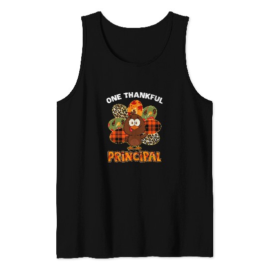 One Thankful Principal Turkey Fall Thanksgiving Tank Tops