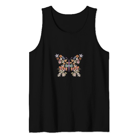 Women Boho Wildflower Summer Flowers Butterfly Shape Graphic 21 Tank Tops