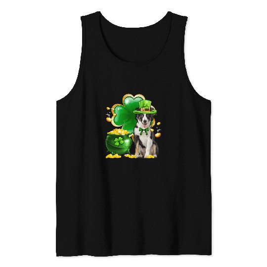 Funny Border Collie Dog Shamrock Irish Saint St Patrick Day Tank Tops
