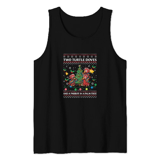 Two Turtle Doves And A Parrot In A Palm Tree Christmas Tank Tops