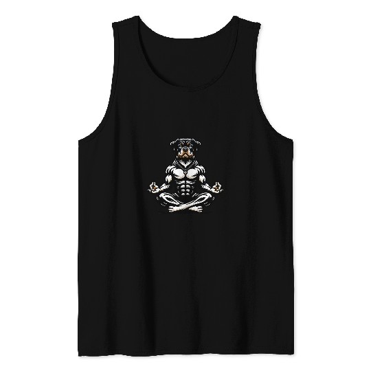 Rottweiler Dog Yoga Meditating Puppy Lover Lotus Pose Tank Tops