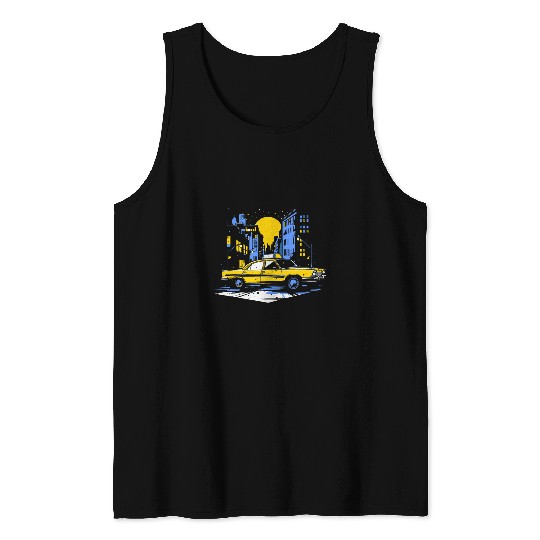 New York City Yellow Taxi Cab NYC Night Skyline Silhouette Tank Tops