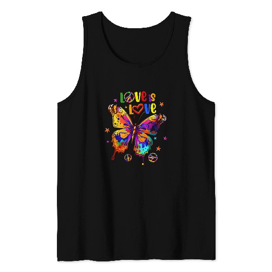 Womens Love is Love Women Graphic Tee with Butterfly Short Sleeve Tank Tops