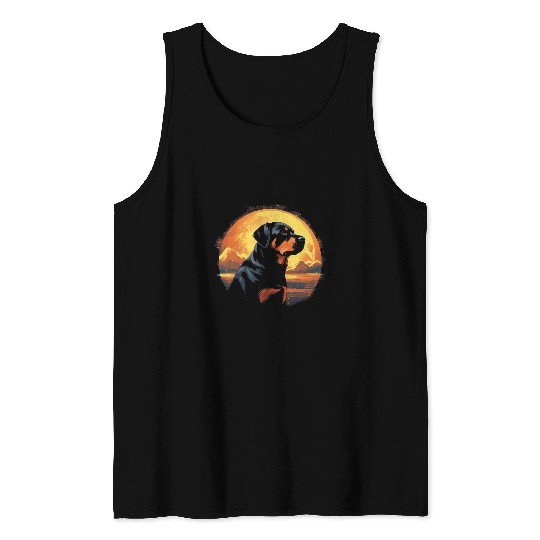 Rottweiler With Full Moon in Background Dog Lover Tank Tops