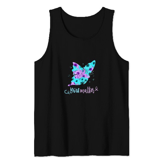 You Matter suicides Awareness Sunflower Butterfly Purple Teal Tank Tops