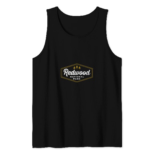 Retro Redwood National Park Hexagon Badge Camping Hiking Tank Tops