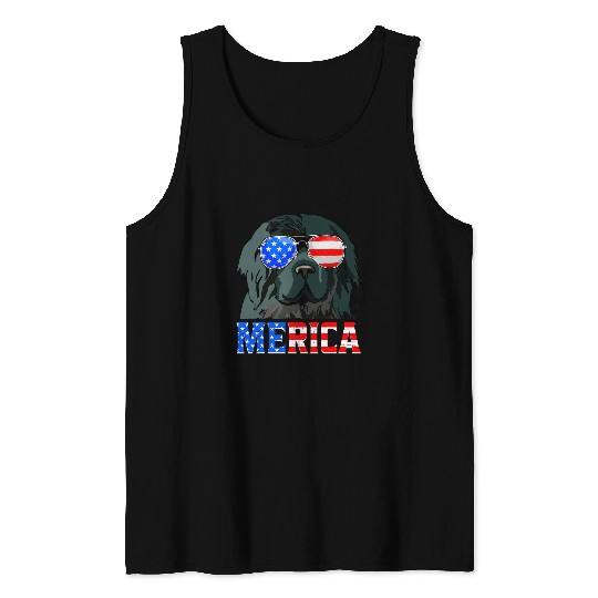 Merica Newfoundland Dog American Flag 4th Of July Tank Tops