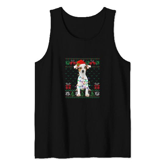 Jack Russell Terrier Dog Santa Hat Ugly Sweater xmass Lights Tank Tops