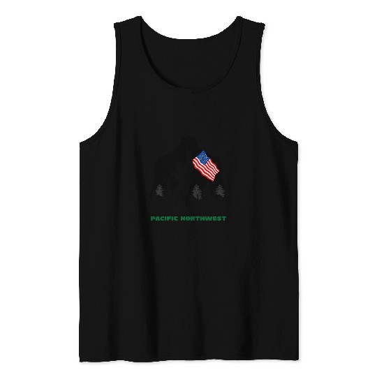 Retro Sasquatch Pacific Northwest USA Flag bigfoots Camping Tank Tops