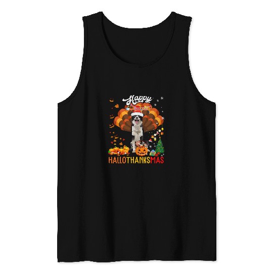 Hallothanksmas Santa Turkey Pumpkin Border Collie Dog Tank Tops