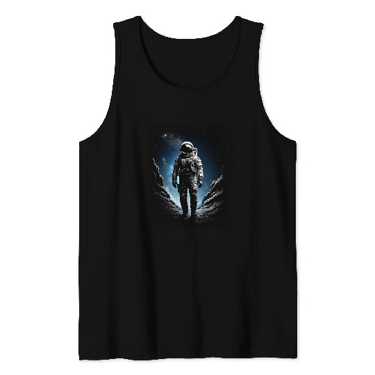 Solitary Astronaut Floating in Inky Space Graphic Tank Tops
