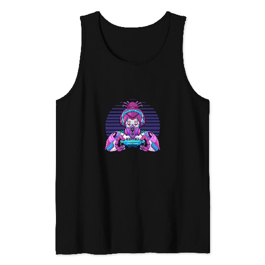 Japanese Vaporwave Geisha Gamer Steampunk Japanese Culture Tank Tops