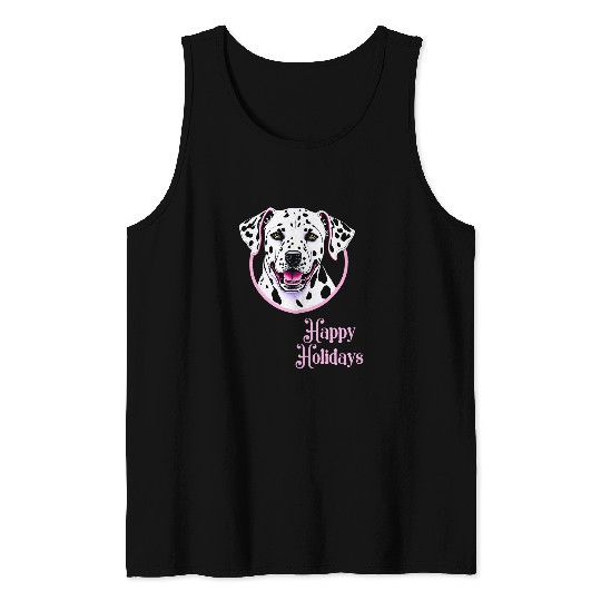 Gentle Cute Dalmatian Dog Wishing Happy Holidays Tank Tops