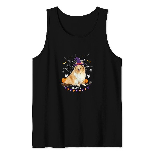 Dog Shetland Witch Pumpkin Halloween Mens Womens Dog Lover 106 Tank Tops