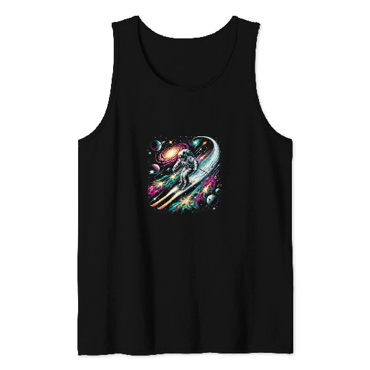 Skis and Skis Poles on Skier Astronaut Skiing Tank Tops
