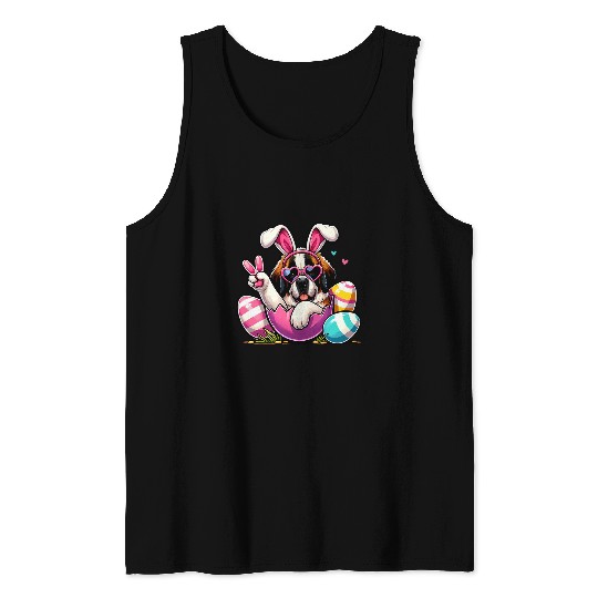 Peace Sign Hand Saint Bernard Dog Kids Mens Womens Easter 1 Tank Tops