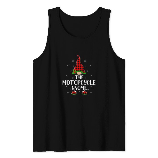 Red buffalo plaids Matching The Motorcycle Gnome Christmas Tank Tops