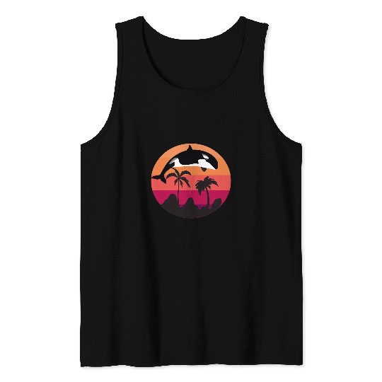 Orca Family vintages Retro ArtKiller Whale Familyfunny Tank Tops