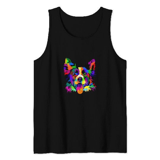 Pop Art Border Collie Dog Breed Keeper Enthusiasts Owner Tank Tops