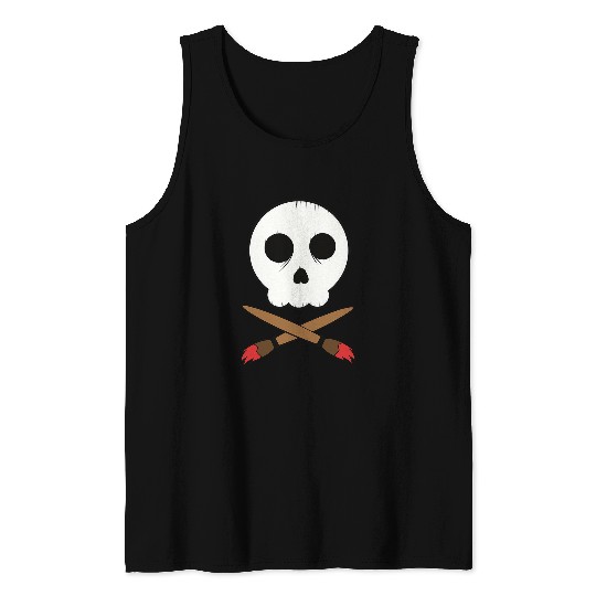 Skull and Paintbrush Artist Crossbones Tank Tops