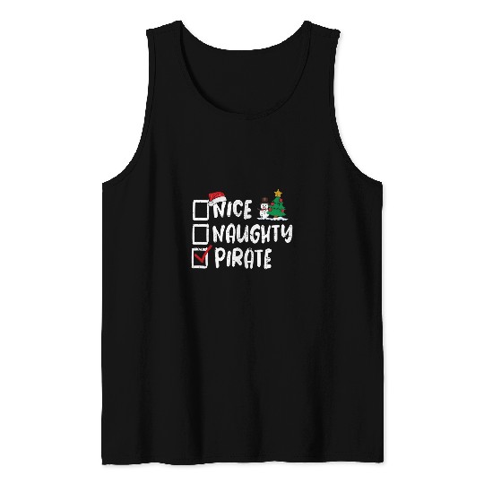 Nice Naughty Pirate Christmas List Santa Funny Xmas Tank Tops