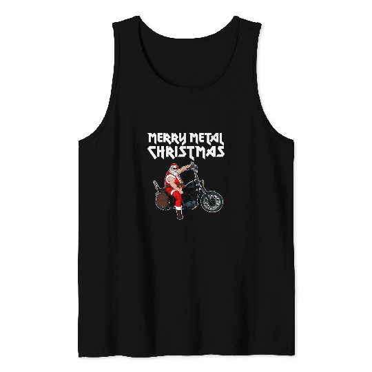 Merry Metal Christmas Rockstar Santa Claus on Motorcycle 21 Tank Tops