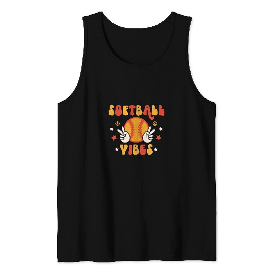 Softball Vibes Victory Sign Icon Game Day Vibes Softball Fan Tank Tops