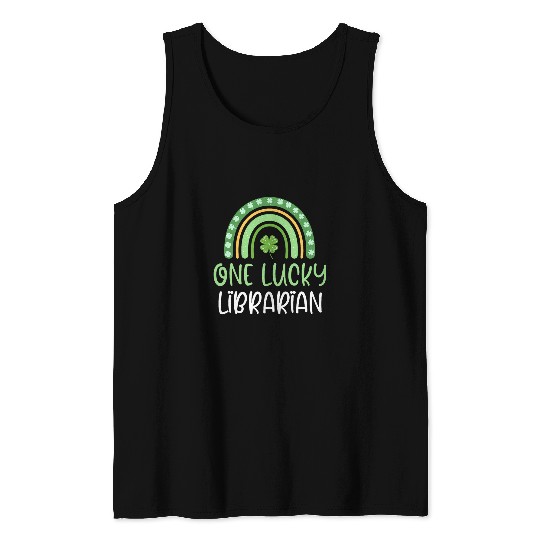 One Lucky Librarian Funny St  Patricks Day Book School Tank Tops