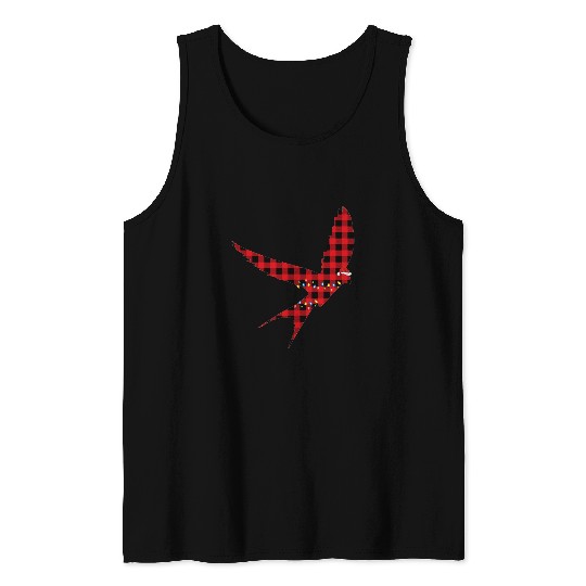 Red buffalo plaids Santa Hat Swallows Bird Christmas Pajama Tank Tops