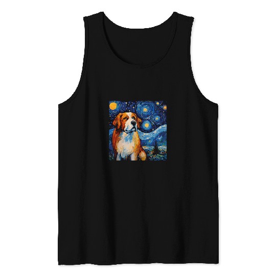 Saint Bernard Starry Night For Dog Mom Dog Dad Tank Tops