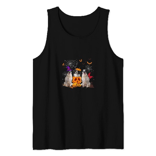 Funny Pumpkin Witch Border Collie Dog Halloween Gifts Tank Tops