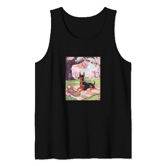 Miniature Pinscher Cherry Blossom Funny Dog Picnic Tank Tops