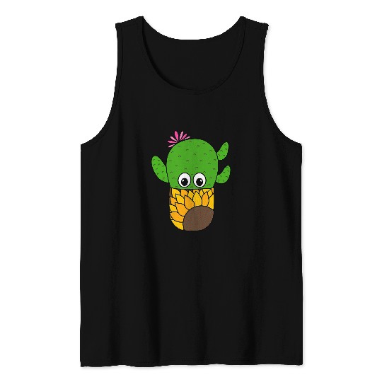 Prickly Pear Cactus In Sunflower Pot Tank Tops