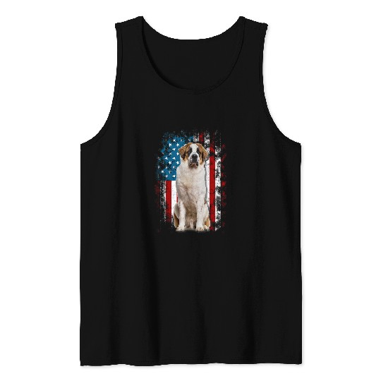 Saint Bernard America Flags Tank Tops