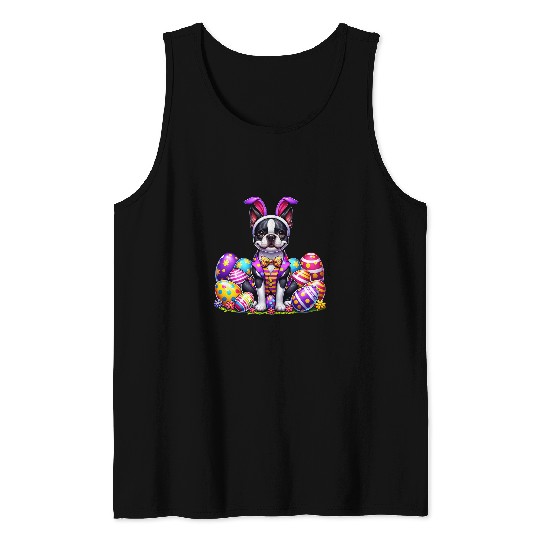 Funny Easter Day Boston Terrier Bunny Costume Tank Tops