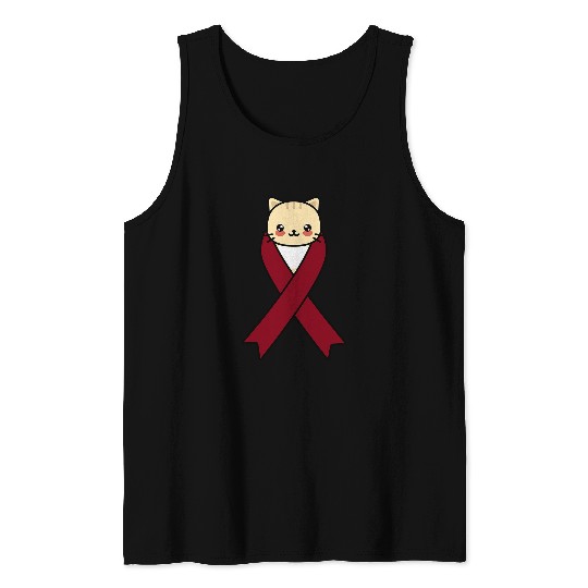 Multiple Myeloma Awareness Kawaii Cat Burgundy Ribbon Tank Tops