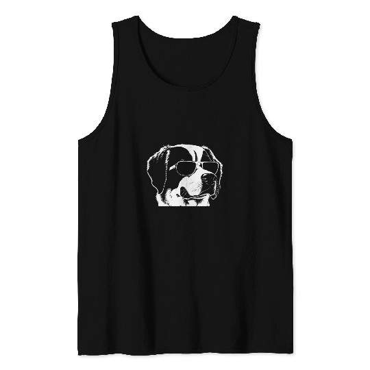 Saint Bernard Dog With Sunglasses Funny Dog Dad Mom Lovers Tank Tops