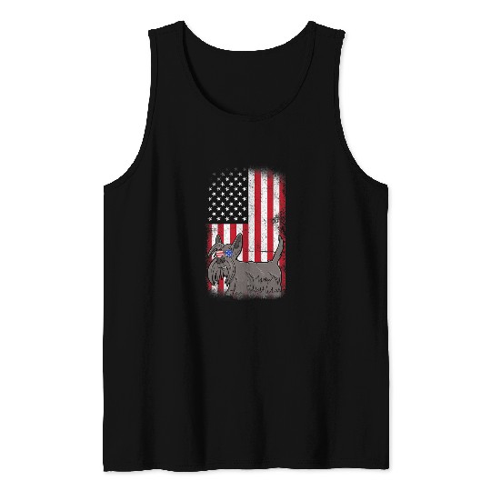 Dog Scottish Terrier American Flag Men Women Fourth Of July Tank Tops