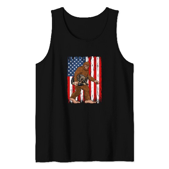 Patriotic German Shepherd 4th of July American Flag Bigfoot Tank Tops