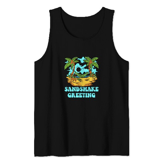 Sandshake Greeting Beach Camping Ocean Camper Friends Tank Tops