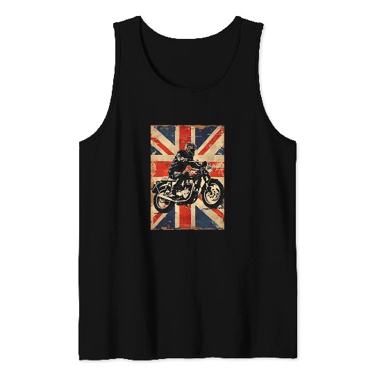 Retro UK Flag Motorcycle Biker on vintages Union Jack Tank Tops