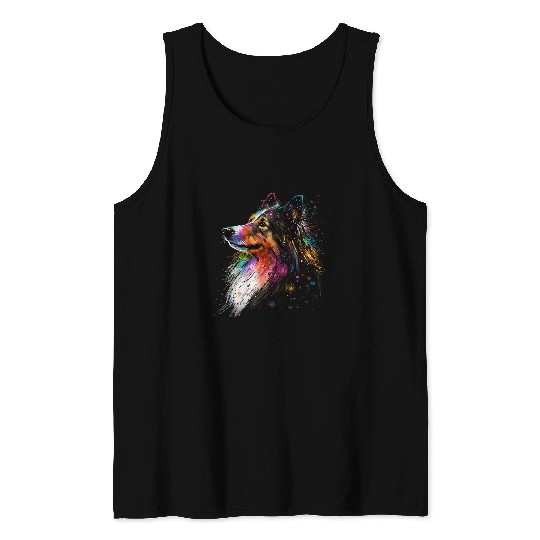 Outer Space Shetland Sheepdog on Galaxy Astronaut Sheltie Tank Tops